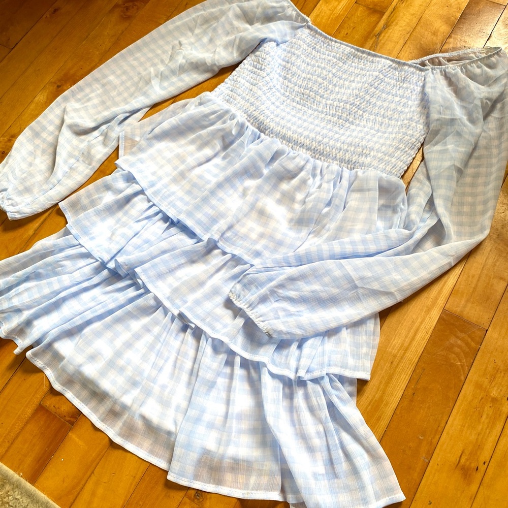 Madden NYC Baby Blue Ruffled Long Sleeved Dress- Juniors M - Picture 3 of 3